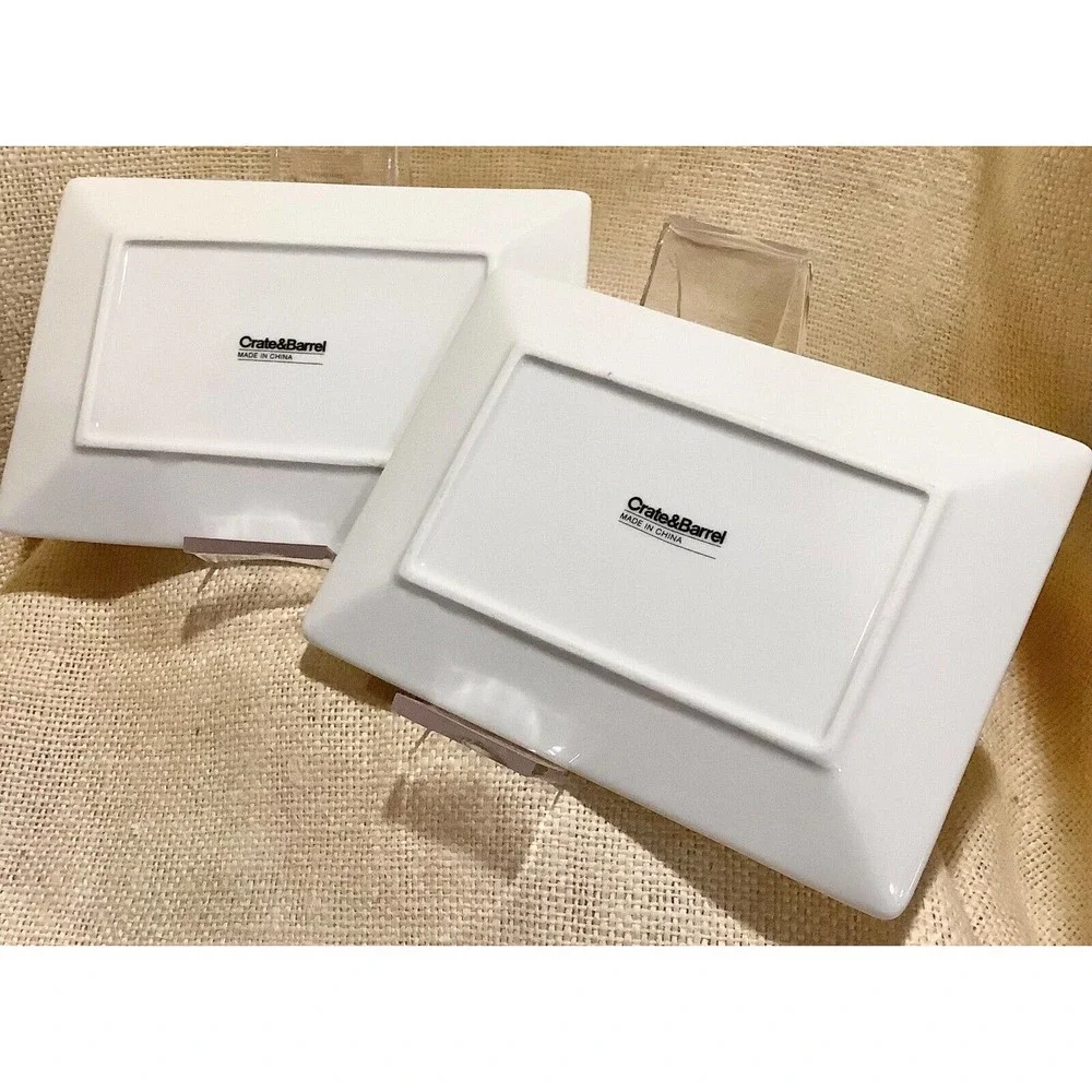 CRATE & BARREL 2 5x7 small appetizer summer garden seed plates lettuce squash